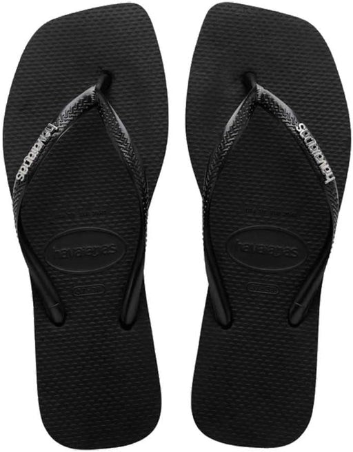 Slim Square Logo Metallic womens Sandals - Black/ Silver