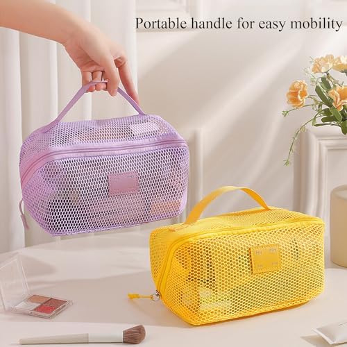 Travel Cosmetic Bag Mesh Clear Makeup Bag Women Portable Travel Toiletry Bags Makeup Organizer Bag with Handle Makeup Organizer for Travel (Green)