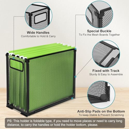 Azonee File Folders Organizer, Hanging Metal File Holder for Desk, Office Documents Magazine Storage Box, Mesh Foldable Filing Basket Desktop Accessories Rack (Small, 1 PCS, Black)