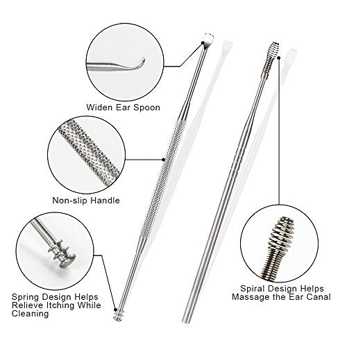 BetyBedy 7 Pcs Ear Pick Earwax Removal Kit, Ear Cleansing Tool Set, Ear Curette Ear Wax Remover Tool with Cleaning Brush and Storage Box, Sliver