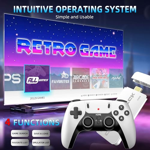 BADGOAL 2024 New Retro Game Console, Nostalgia Gaming Stick, Classic Video Games with 4K HDMI, 20,000 Games and 19 Emulators, Upgraded Dual 2.4G Wireless Controllers 64GB