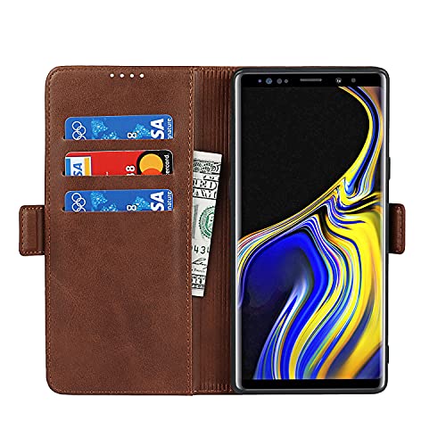 iCoverCase Samsung Note 9 Case, Leather Wallet Case with Card Holder [Built-in Magnet] Shockproof Protective Flip Cover for Samsung Galaxy Note 9 - Dark Brown