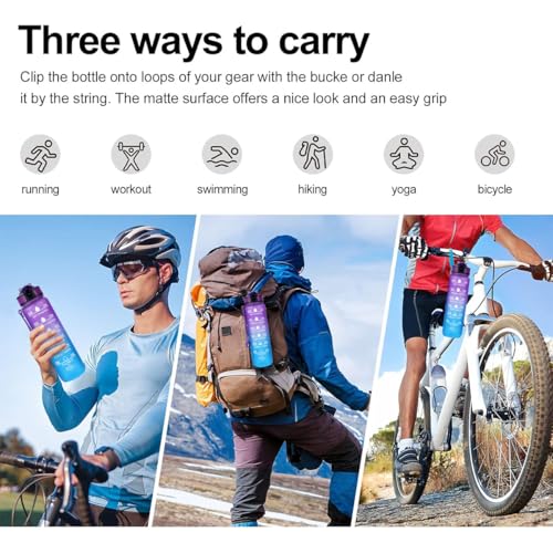 EVVV 35oz/1L Motivational Water Bottle with Time Marker & Encourage Phrase - BPA Free, Leakproof Wide Mouth, Fast Flow Technology, Perfect for Daily Hydration(Purple Blue)