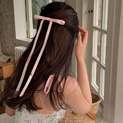 Bmobuo Hair Ribbon 6PCS, Satin Coquette Aesthetic Ponytail Holders - Women's Hair Bows, Alligator Clips and Barrettes in White, Black, Pink