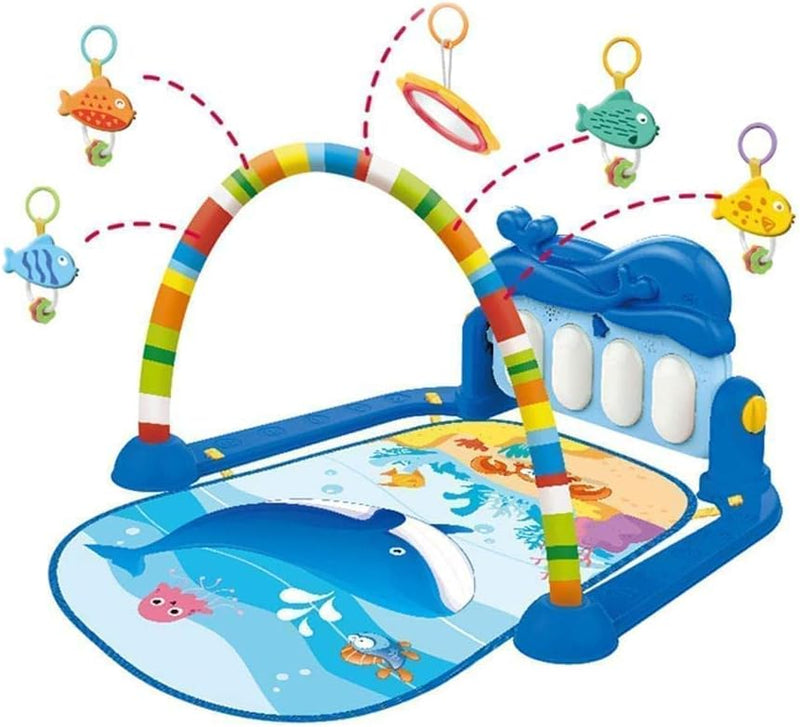 Baybee Piano Play Gym Mat for Babies 0-12 Months - Activity Playgym With 5 Hanging Toys & Rotatable Piano Bedding Set Crawling Mat
