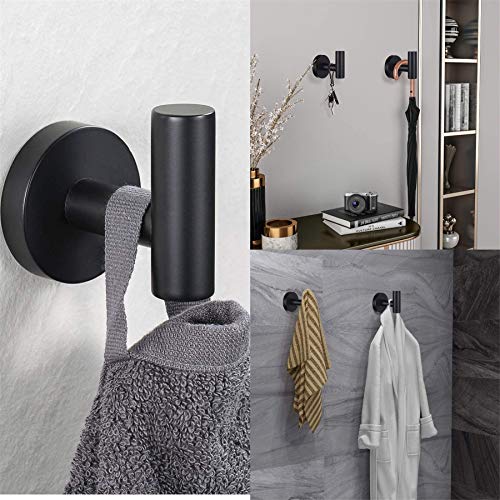 QNIIAED Bathroom Towel Hook, 2 Pack Back of Door Hooks Screw in Metal Stainless Steel Hanger for Coat,Robe,Clothes (Matte Black)