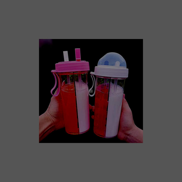 HALAYAYA Double Straw Water Cup Kids School Water Bottles Creative Water Cup One Cup of Two Different Drinks for Couple Outdoor Camping Travel 600ml (pink)
