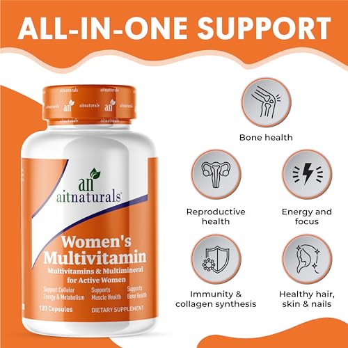 Aitnaturals Women's Multivitamin - 120 Capsules | Enriched with Vitamin A, C, D, E, K, B12, Folate, Iron, Calcium, Magnesium, Biotin, Zinc, & Iodine | Support Bone, Muscle Health, Energy & Metabolism