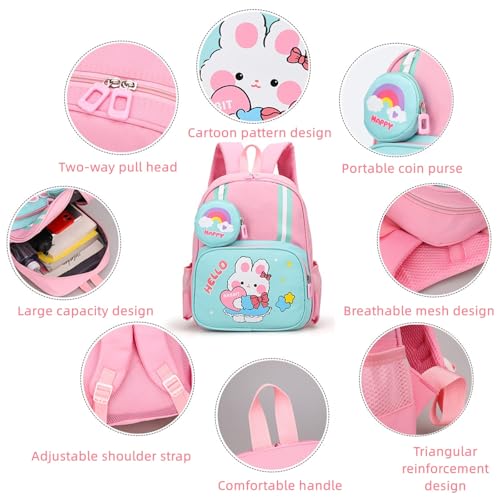 AoMige Toddler Backpack Kids Cute Cartoon Schoolbag Lightweight Bookbags Daypack School Backpack with Adujustable Strap Small Preschool Daycare Bag with Coin Pocket for Girls Boys (Pink-02)