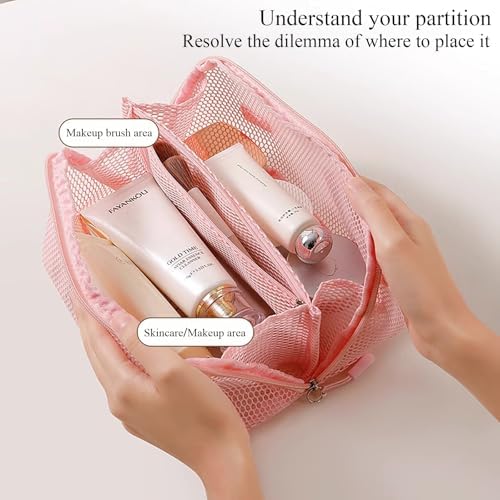 Travel Cosmetic Bag Mesh Clear Makeup Bag Women Portable Travel Toiletry Bags Makeup Organizer Bag with Handle Makeup Organizer for Travel (Green)