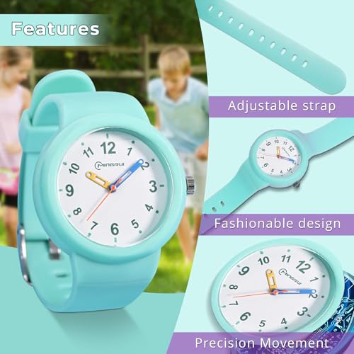 Adando Kids Analog Watch Waterproof Wrist Watch Quartz Minimalist Watches with Soft Band Silicone Strap Learning Time Children Watch Easy to Read for Girls Boys Birthday Gifts