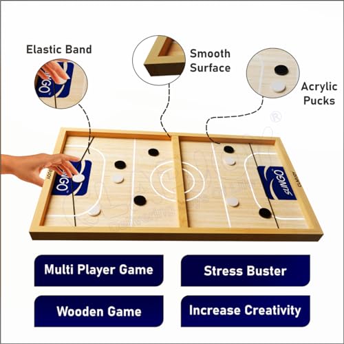 Clapjoy Slingo Fastest Finger First Board Game for Adults & Kids Wooden String Hockey Game Sling Puck Board Hockey Toy Perfect for Family Entertainment, Birthday Party, Christmas Gift