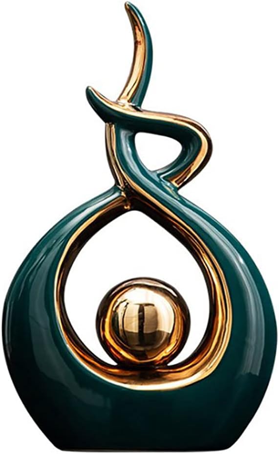Norrclp Home Decor Modern Abstract Art Ceramic Statue Table Decorations for Dining Room Living Room Office Centerpiece, Green and Gold