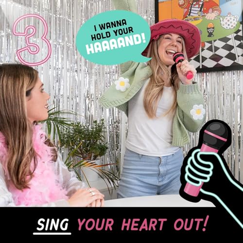 KALEDE® Official Grab The Mic – Family Karaoke Game, 8+ Year Olds, 2-10 Players - Board Game for Bad Singers with 250 Lyrics (125 Cards) for Hilarious Game Nights & Birthday Party, Kids Gift
