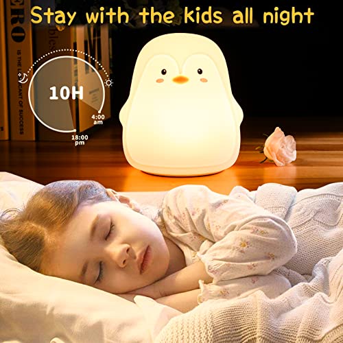 Tremdwoto Penguin Night Light Kids Room, 7 Color Changing LED Portable Touch Lamp for Bedroom, USB Chargeable Silicone Animal Nightlight for Baby Children Nursery Toddler Girl Birthday Gift Decor