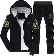 Men's Casual Tracksuit Full Zip Running Jogging Athletic Sports Jacket and Pants Set - Thick Black