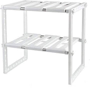 SKY-TOUCH Expandable Under Sink Storage 2 Tiers, Kitchen Adjustable Storage Organizer Rack, White - 50~70 cm