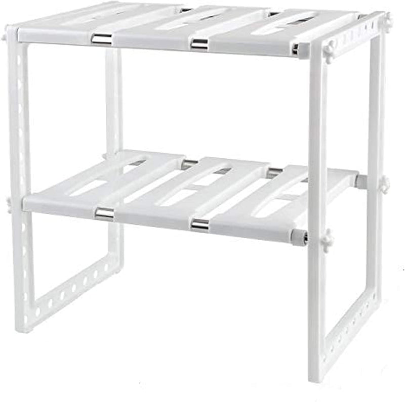 SKY-TOUCH Expandable Under Sink Storage 2 Tiers, Kitchen Adjustable Storage Organizer Rack, White - 50~70 cm