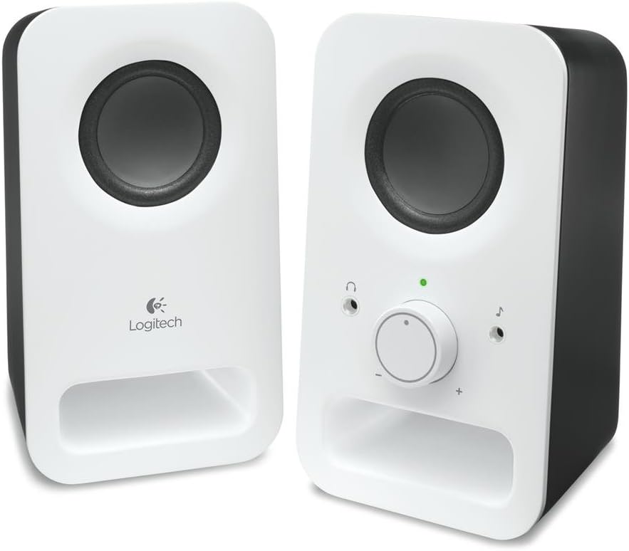 Logitech Z150 Compact Multimedia Stereo Speakers, EU Plug, 3.5mm Audio Input, Integrated Controls, Headphone Jack, Computer/Smartphone/Tablet/Music Player - Snow White