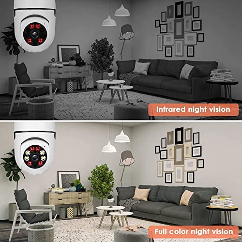 KOWVOWZ 2PCS 360 Degree Security Cameras Wireless Outdoor, 2.4GHz & 5GHz WiFi Light Bulb Camera, 1080p Indoor for Home Camera System, Motion Detection, Two-Way Audio (2PCS)
