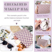 ZLFSRQ 3Pcs Checkered Makeup Bag for Women Large Cosmetic Bag Set Travel Toiletry Bag Makeup Pouch Bag for Purse Pink Zipper Storage Bag Organizer Cute Small Aesthetic Girls Car Essentials Bag