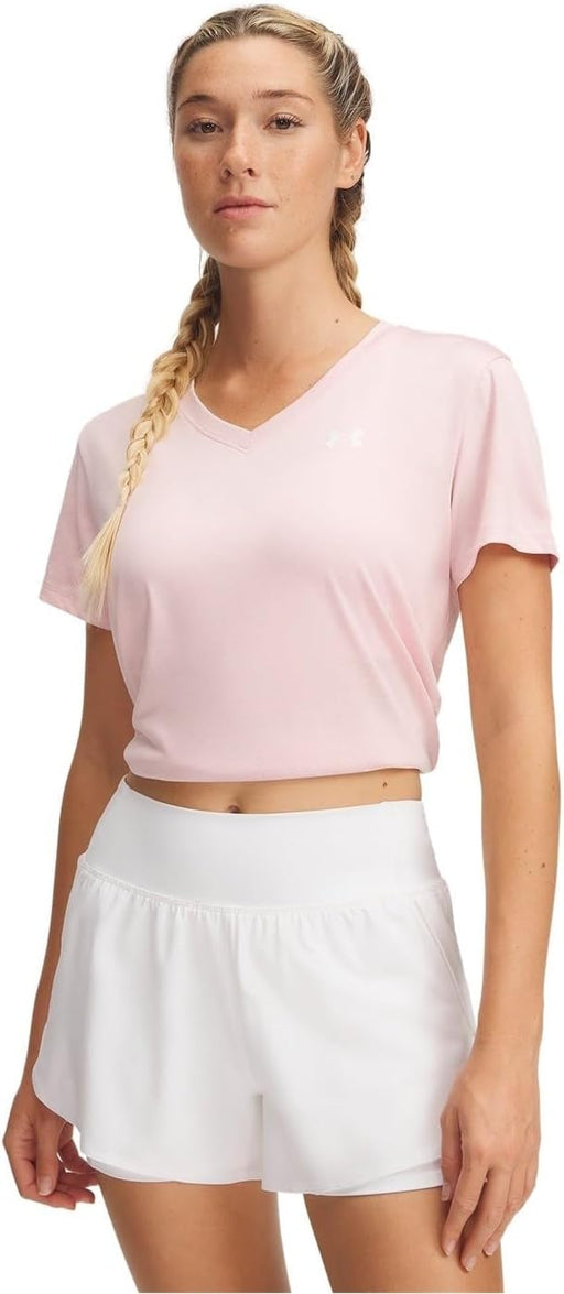 Womens Women's UA Tech Twist V-Neck Short Sleeve Tech SSV- Twist (pack of 1) - Prime Pink / / White
