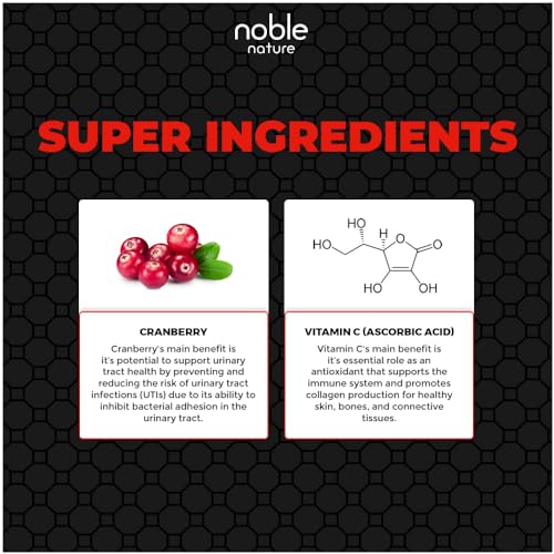 Noble Nature Cranberry Concentrate Extract + Vitamin C | 30,000mg | 120 Capsules | Triple Strength Ultimate Potency Formula | Urinary Tract Health Cranberry Pills Supplement