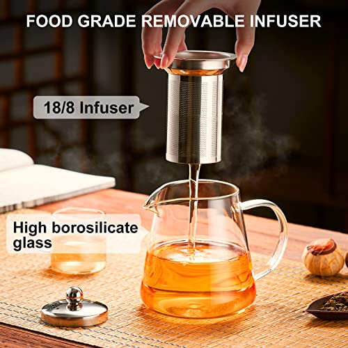 PARACITY Glass Teapot Stovetop 18.6 OZ with, Borosilicate Clear Tea Kettle with Removable 18/8 Stainless Steel Infuser, Teapot Blooming and Loose Leaf Tea Maker Tea Brewer for Camping, Travel