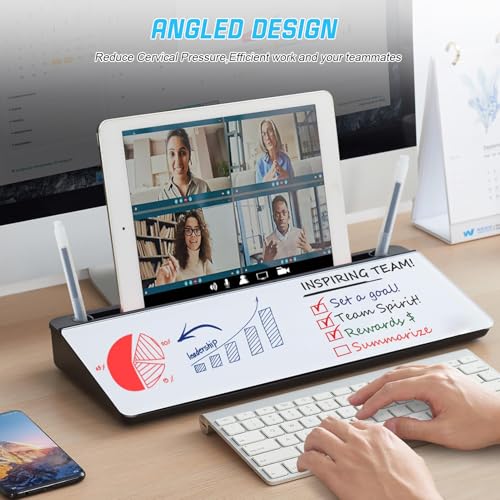 Beauenty Small Glass Desktop Whiteboard Dry-Erase-Board - Computer Keyboard Stand White Board Surface Pad with Drawer, Desk Organizers with Accessories for Office, Home, School Supplies (Black)