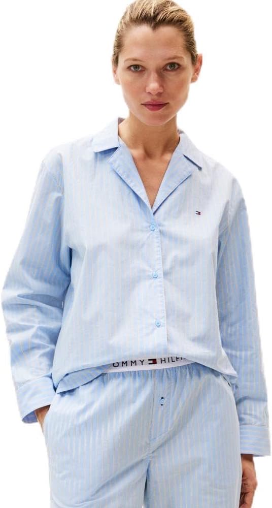 Womens Ls str poplin shirt Lounge & Sleepwear Tops (pack of 1) - Sile Stp Vessel Blue