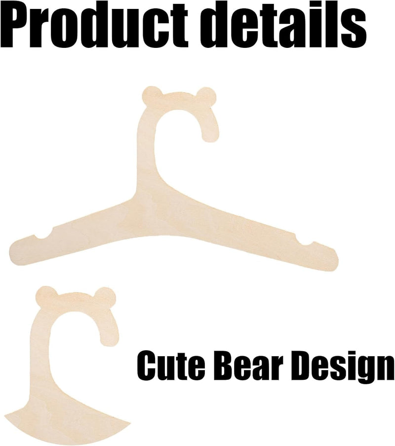 Wooden Kids Hangers, 23 cm, Bear Design, Set of 10, Baby Nursery Closet Hangers