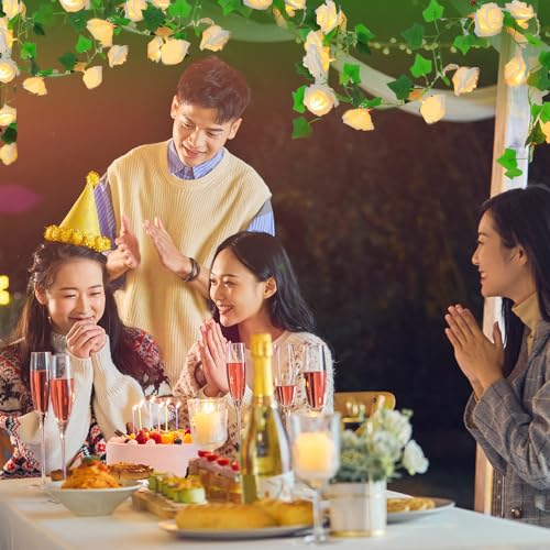 Wolii LED Rose Flower String Lights, Artificial Flower with LED Copper Light String for Marriage Proposal Wedding Birthday Party Christmas Valentine Indoor and Outdoor Decoration(White Rose)