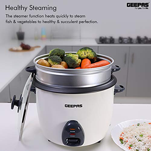 Geepas 1.5L Rice Cooker/Steamer with Non-Stick Cooking Pot | 500W | Automatic Cooking, Steam Vent Lid & Simple One Touch Operation |Make Rice, Steam Healthy Food & Vegetables | 2 Year Warranty