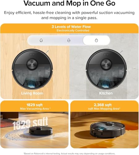 roborock Q7 TF+ Robot Vacuum and Mop, Self-Emptying Dock, 7 Weeks Hands-Free Cleaning, 10000Pa Suction, Dual Anti-Tangle System, for Pet Hair & Carpet, PreciSense LiDAR Navigation, App Control, Black