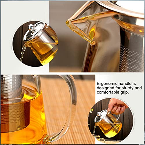 VUCATIN Square Glass Tea Pot, Borosilicate Glass Teapot, Loose Leaf Tea Kettle, 950 ml Borosilicate Glass Heat Resistant Clear Leaf Teapot with Infuser Strainer for Microwavable and Stovetop Safe