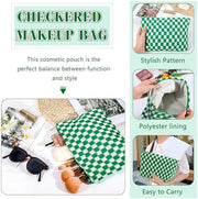 ZLFSRQ 3Pcs Checkered Makeup Bag for Women Large Cosmetic Bag Set Travel Toiletry Bag Makeup Pouch Bag for Purse Pink Zipper Storage Bag Organizer Cute Small Aesthetic Girls Car Essentials Bag