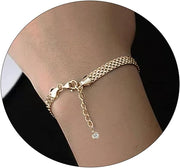 Dainty Gold Bracelet for Women 14K Gold Plated Lightweight Chain Bracelet Herringbone Twisted Rope Box Mesh Bracelet Charm Minimalist Handmade Jewelry Gift - Mesh Bracelet-Gold