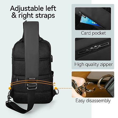MARK RYDEN Sling Bag Men's Chest Bag Shoulder Bags Crossbody Backpack for 9.7 Inch / 12.3 Inch iPad Waterproof Anti-Theft Shoulder Bag, black, L, Elegant