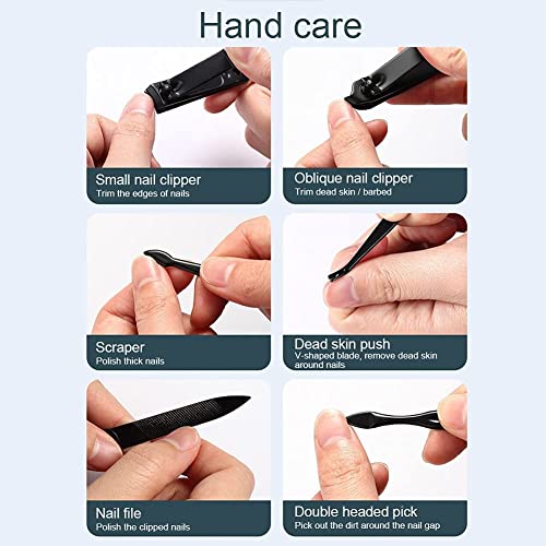 ORiTi Manicure Set with PU Leather Case, Pedicure Kit, Nail Clippers Scissors, Personal Care Tool 16 in 1 Grooming Kit Gifts for Men Women (Grey/Black)