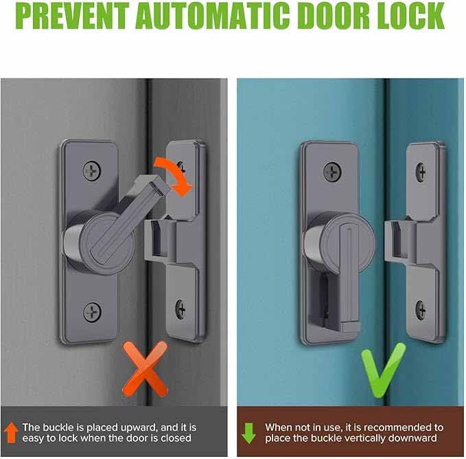Tazweeq Hardware Door Latch, 90 Degree Heavy Duty Door Latch, Flip Safety Door Latch, Barn Sliding Door Latch for Garden, Bathroom, Outdoor, Garage, Window (Grey)