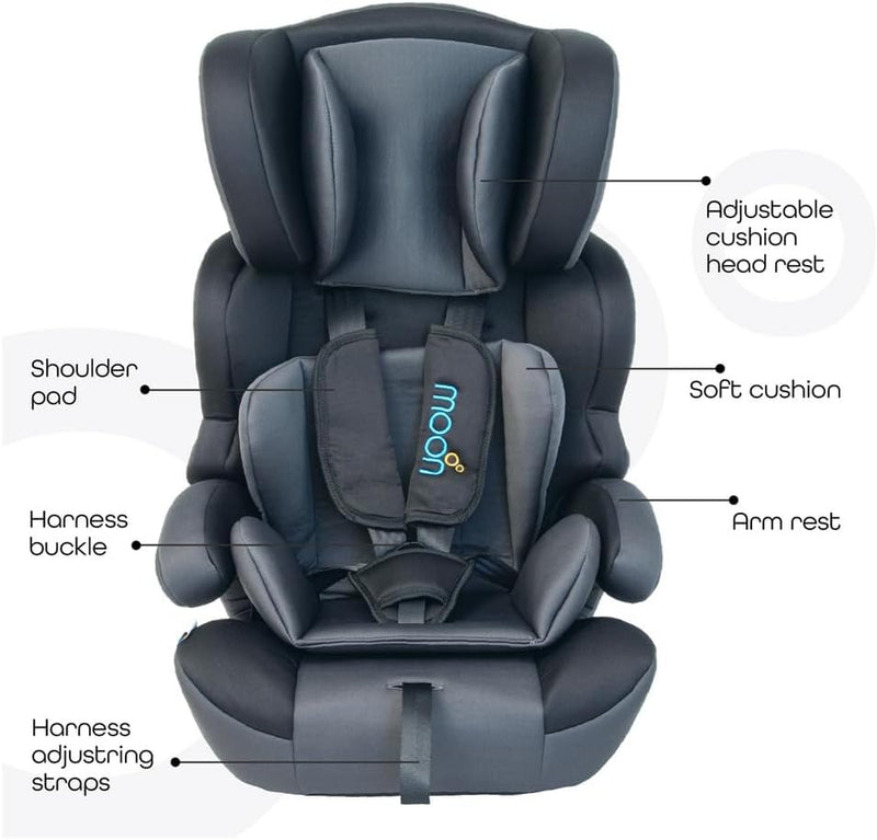 The Moon Brand Tolo Car Seat – Baby Travel Gear for Kids (9m to 11yrs) – ForwardFacing Child Booster Seat w/ Adjustable Headrest – Group 123 Comfort Car Accessories – Green