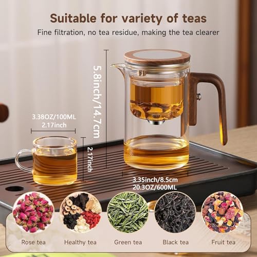 Enchanti Tea Pot with 2 Cups, Glass Teapot with Infuser, Magic Witchcraft Enchanted Tea Kettle with Strainer for Water Separation, Magical Push Control Tea pot for Loose Leaf Herbal Teas, 600ML