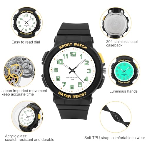 Azonee Kid's Watch, Outdoor Sports Kids Waterproof Watch, Kid's Analog Watch Easy-to-Read Time Teaching Large Dial, Analog Watch for Boys Girls