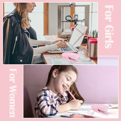 auroray 13 in 1 Pink Office Supplies, Pink Desk Accessories for Women with Stapler,Tape Dispenser,1000 Staples,Pen Holder,Staple Remover,Clips,Ruler,Scissors, Tabs,Tape,Ballpoint Pen