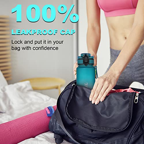 GEMFUL Water Bottle 1L with Straw Time Marker Tritan BPA Free for Fitness Gym Outdoor Sports (Green/black)
