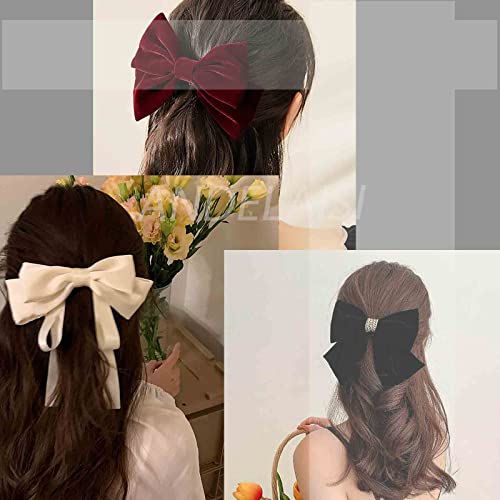 Andelaisi Vintage Satin Velvet Ribbon Bowknot Hairclips - Large Decorative Hair Accessories for Women and Girls (Black 2)