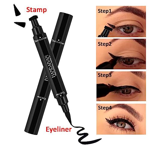 Handaiyan Waterproof 2 in 1 Eyeliner Stamp Liquid Liner Professional Makeup Long Lasting Quick Smudge Proof Hyper Drying Resistant Stay All Day Waterline Winged Instant Result(Classic Black)
