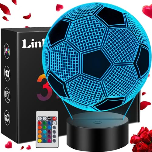 SHOPPING VIBES Your One Stop Shop 3D Illusion Night Light - Dual Designs Football & Basketball, Remote Control 16 Colors Change, Perfect Sports Fan Gift for Any Occasion (Football)