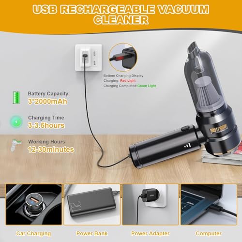 Forubar 4-in-1 Cordless Car Vacuum Cleaner, 22000Pa Handheld Portable Vacuum with Compressed Air Duster & Blower, Brushless Motor, 3-Speed, Type-C Charging for Car, Home, Office, Pet Hair (Black)