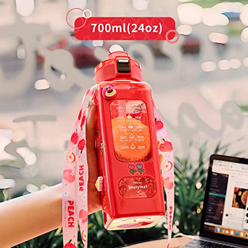 fufeisi Kawaii Water Bottle for Girls,Cute Kids Water Bottles with Straw,700ml Portable LeakProof Water Bottles With Adjustable Shoulder Strap for School(Red)…